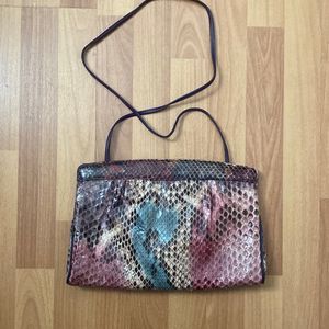 Vintage 80s Bags by Varon Snakeskin Multicolor Crossbody Shoulder Bag Clutch